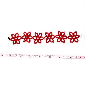 Hand Tatted Red Floral Bracelet